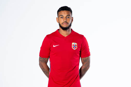 Joshua King of the Norwegian national football team poses