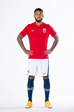 Joshua King of the Norwegian national football team poses