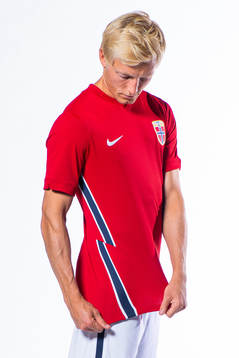 Birger Meling of the Norwegian national football team poses