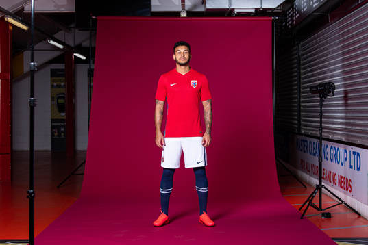 Joshua King of the Norwegian national football team poses