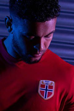 Joshua King of the Norwegian national football team poses