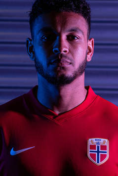 Joshua King of the Norwegian national football team poses