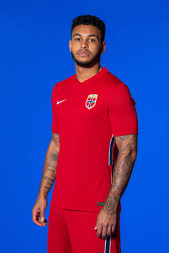 Joshua King of the Norwegian national football team poses