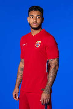 Joshua King of the Norwegian national football team poses