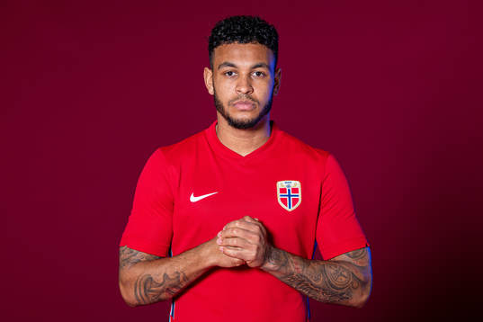 Joshua King of the Norwegian national football team poses