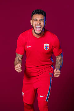 Joshua King of the Norwegian national football team poses