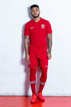 Joshua King of the Norwegian national football team poses