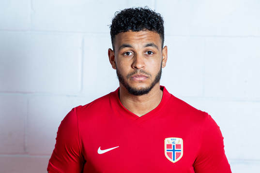 Joshua King of the Norwegian national football team poses