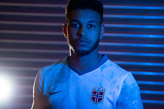 Joshua King of the Norwegian national football team poses
