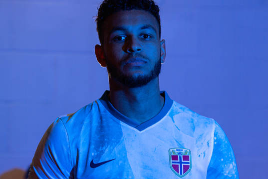 Joshua King of the Norwegian national football team poses