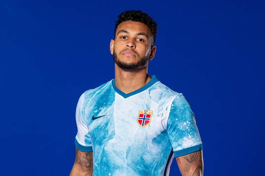 Joshua King of the Norwegian national football team poses