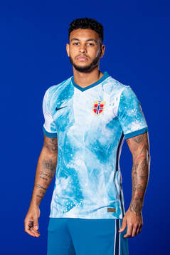 Joshua King of the Norwegian national football team poses