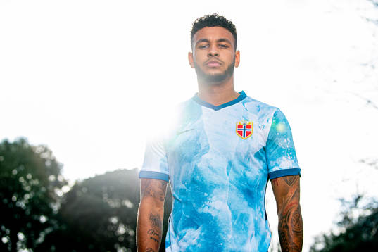 Joshua King of the Norwegian national football team poses