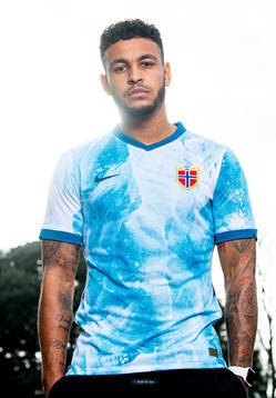 Joshua King of the Norwegian national football team poses
