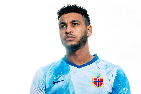 Joshua King of the Norwegian national football team poses