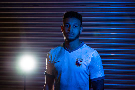 Joshua King of the Norwegian national football team poses