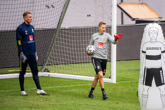 Goalkeeper Robin Olsen and Maths Elfvendal, goalkeeper