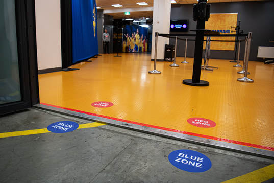 Markers for a blue and red zone in accordance with the UEFA