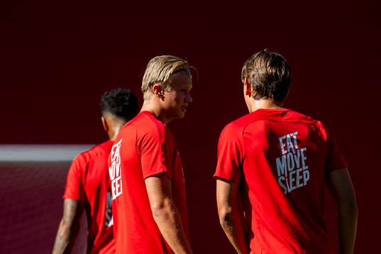 Erling Braut Haaland and Sander Berge of the Norwegian