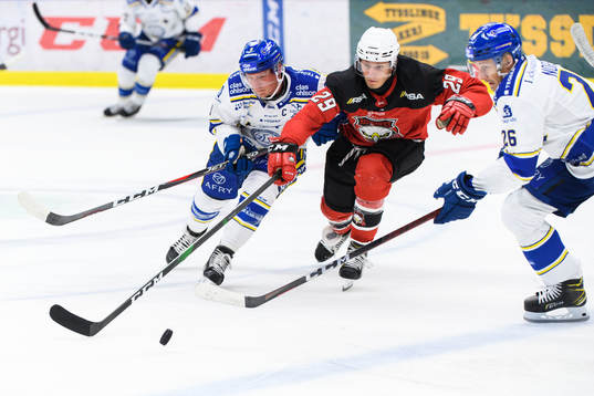Leksands Patrik Norén mot Malmö Redhawks Eric Engstrand