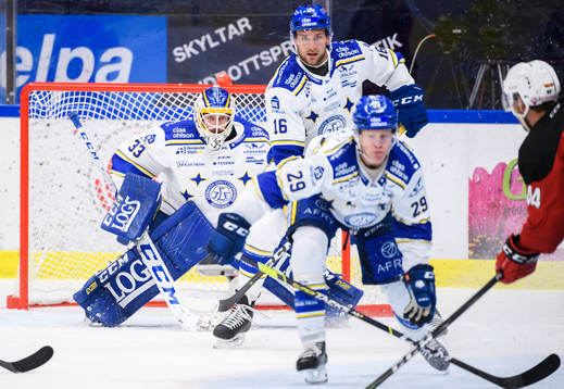 Leksands målvakt Axel Brage, Daniel Gunnarsson och Emil