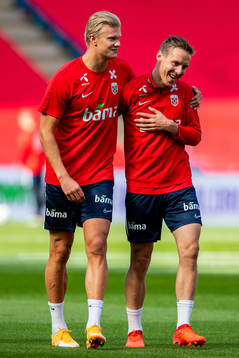 Erling Braut Haaland and Stefan Johansen of the Norwegian