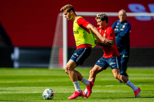 Alexander Sørloth and Mathias Normann of the Norwegian