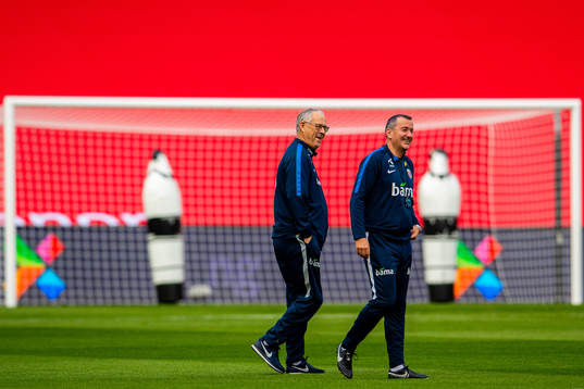Lars Lagerbäck, head coach of Norway, and Per Joar Hansen,
