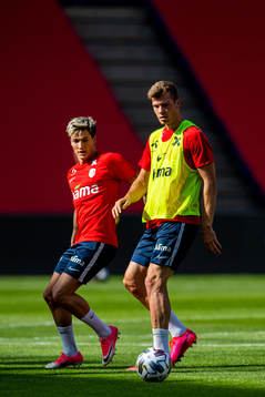 Mathias Normann and Alexander Sørloth of the Norwegian