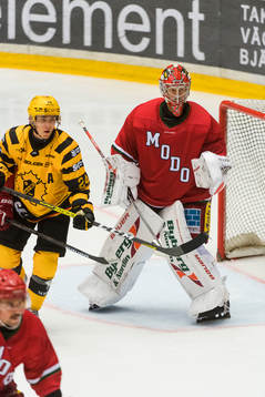 Skellefteås Andreas Wingerli och Modos målvakt Anthony