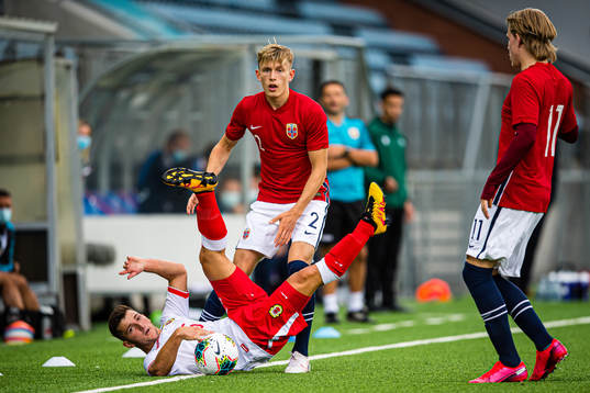 Dylan Peacock of Gibraltar and Marcus Holmgren Pedersen of
