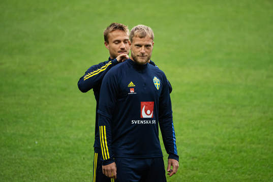 Pierre Bengtsson and John Guidetti of the Swedish national