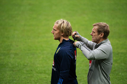 Emil Forsberg and Paul Balsom, performance manager, of the