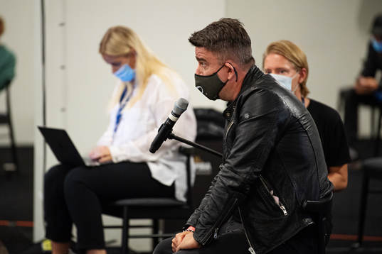 Journalist Patrick Ekwall wearing a protective face mask