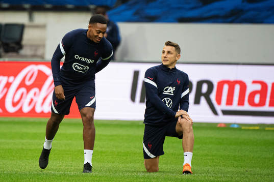 Anthony Martial and Lucas Digne of the French national