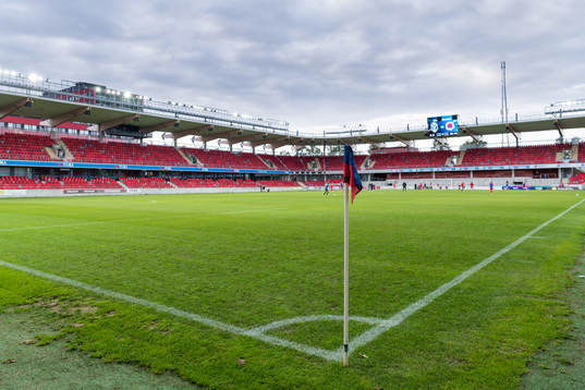 Interiör vy från Visma arena före fotbollsmatchen i