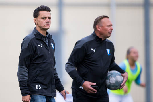 Malmö FFs tränare Fredrik Jahnfors och assisterande
