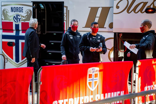 Stefan Johansen and Omar Elabdellaoui of Norway arrive