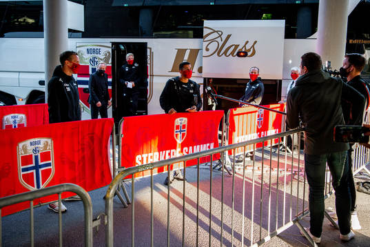 Stefan Johansen and Omar Elabdellaoui of Norway arrive