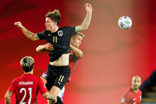 Michael Gregoritsch of Austria and Kristoffer Ajer of Norway