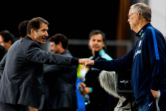Franco Foda, head coach of Austria, and Lars Lagerbäck,