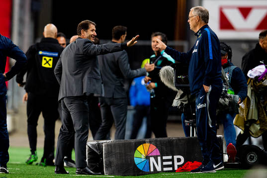 Franco Foda, head coach of Austria, and Lars Lagerbäck,
