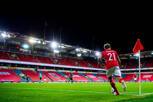 Mathias Normann of Norway takes a corner kick