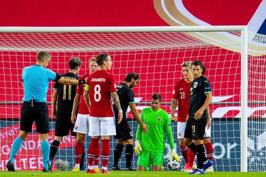 Goalkeeper Rune Almenning Jarstein of Norway looks dejected