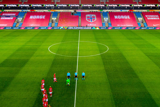 General view of an empty Ullevaal stadion as the players of