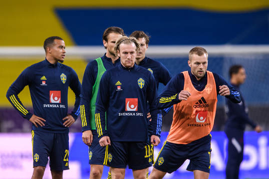 Robin Quaison, Emil Forsberg and Sebastian Larsson of Sweden