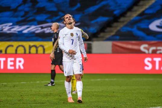 Antoine Griezmann of France looks dejected