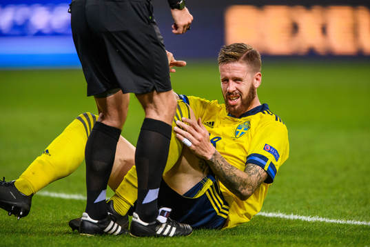 Pontus Jansson of Sweden in pain
