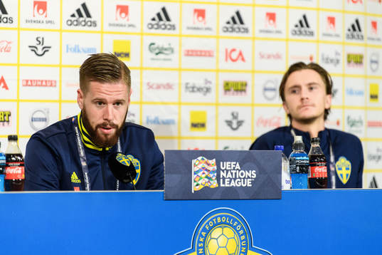 Pontus Jansson and Kristoffer Olsson of Sweden at a press
