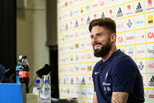 Olivier Giroud of France at a press conference